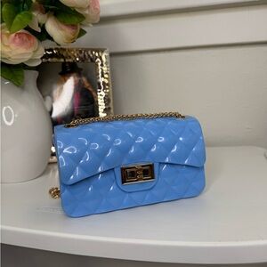 Blue Quilted Chain Shoulder Bag